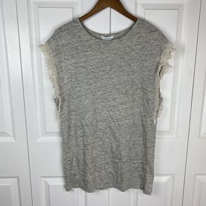 Sundance Size S Gray 100% Linen Blouse Top Ruffle Boho Lagenlook Tee